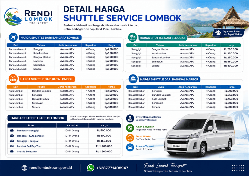 Harga Shuttle Service di Lombok 2026